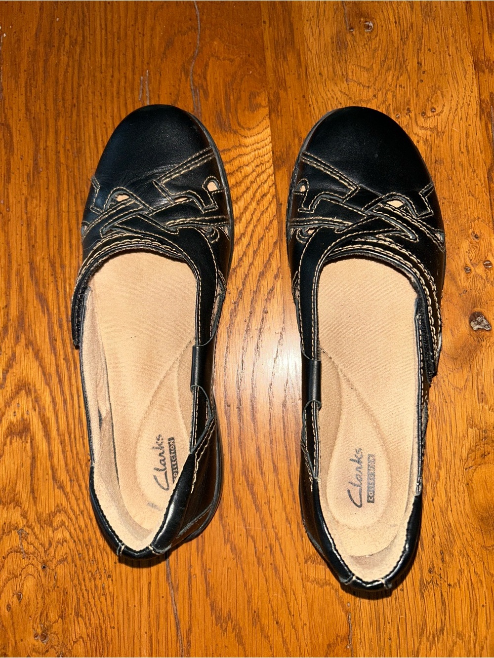 Clarks Black Leather Slip-On Flats